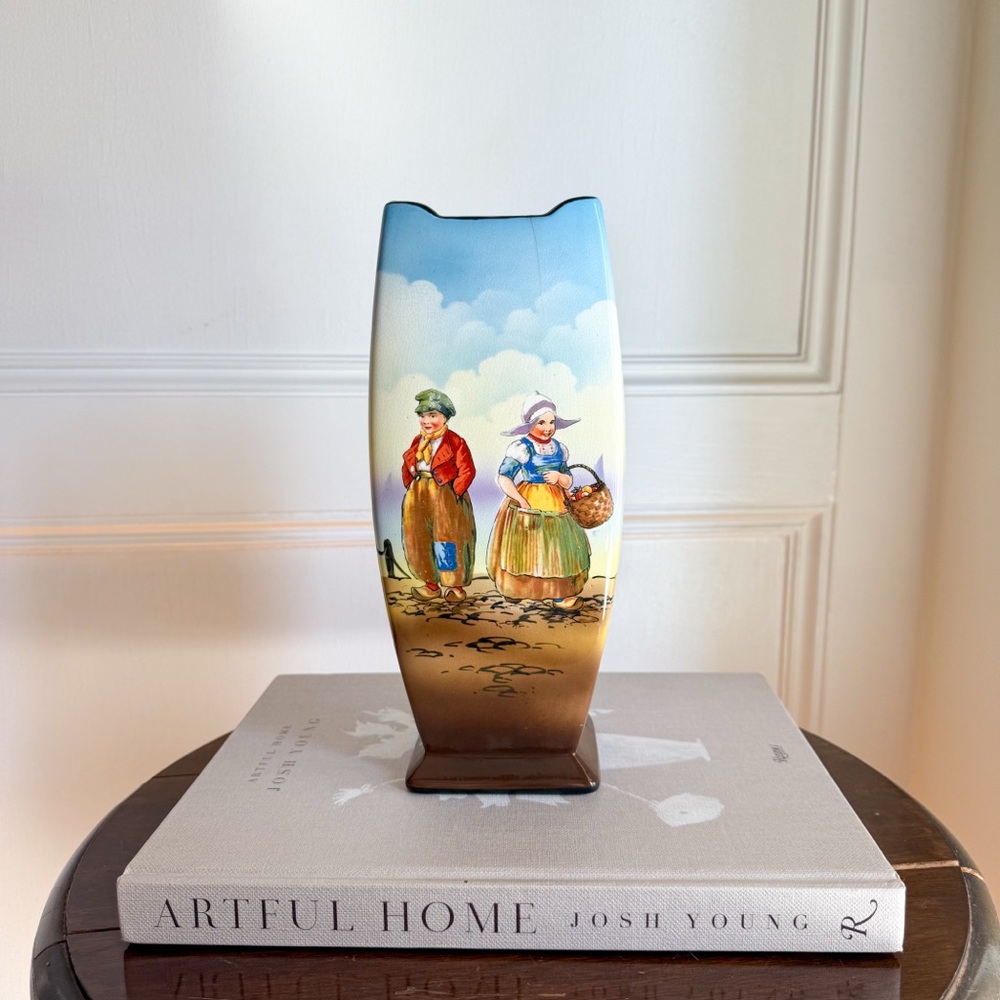 Colorful Ceramic Vase with Folk Art Design Falcon Ware England